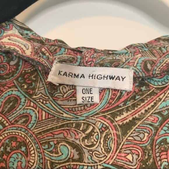Vintage Karma Highway Boho Waterfall Top Wide Flare Sleeves Paisley Print - Picture 2 of 10
